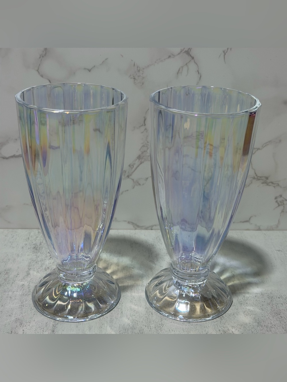 Iridescent Glass Milkshake/Soda Fountain Glasses - Set of 2